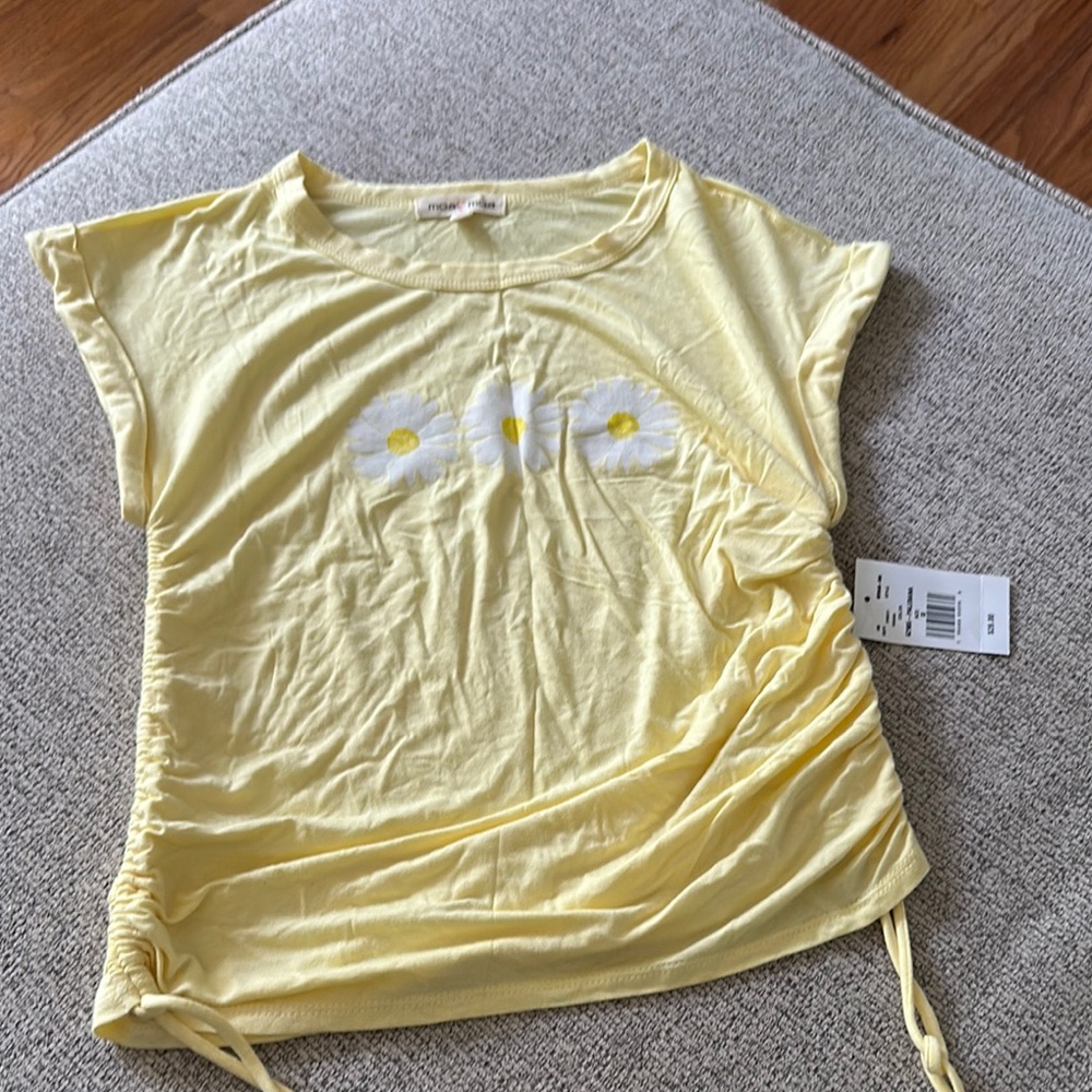 Moa Moa Yellow Ruched Tie Front T-Shirt